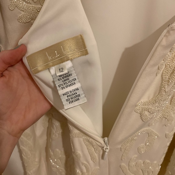 Nicole Miller Annabel Wedding Gown Size 12 Off White Beaded Silk $2k Originally! - Picture 13 of 14
